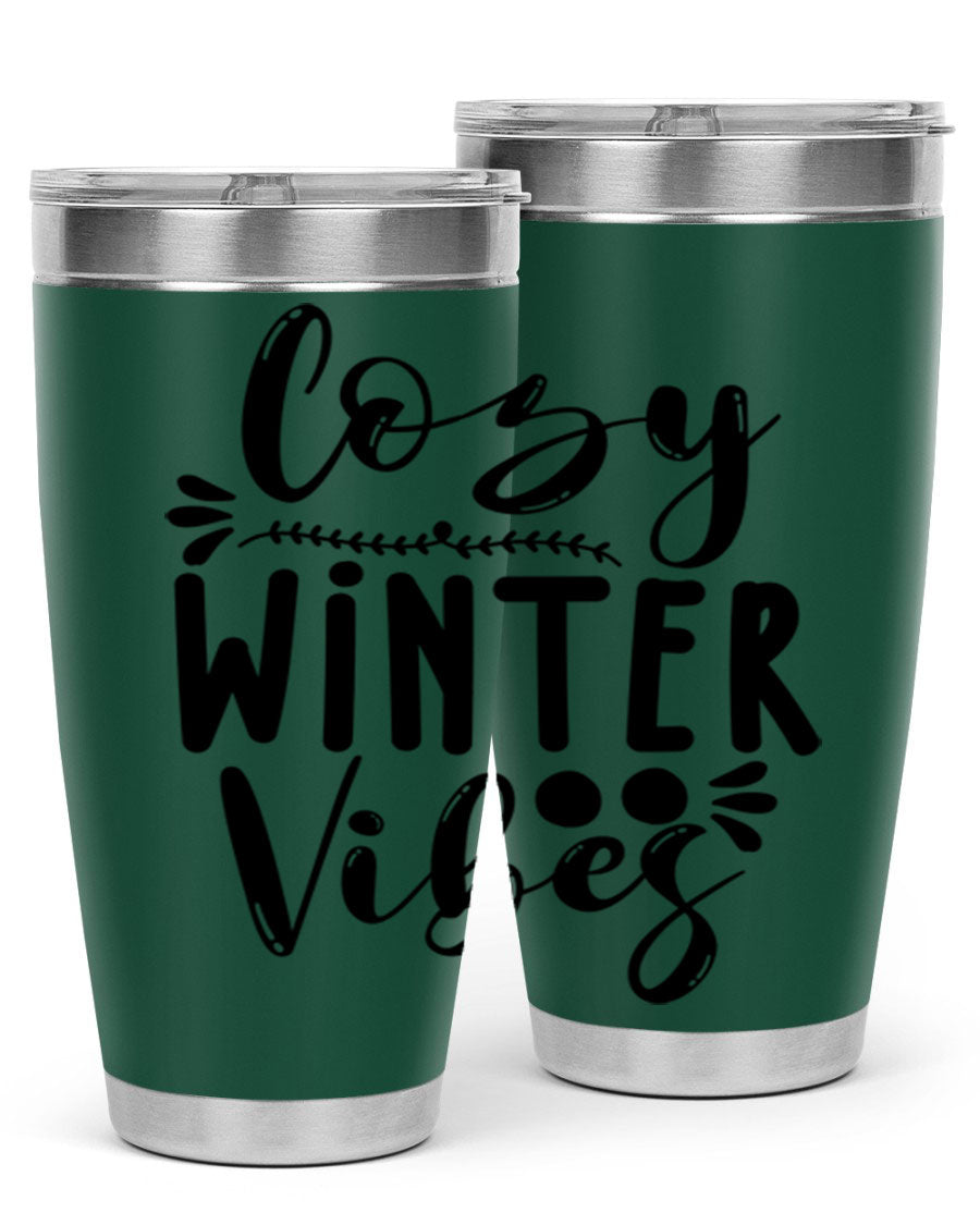 Cozy Winter Vibes 71# Tumbler in stainless steel with a stylish design, perfect for hot and cold beverages.