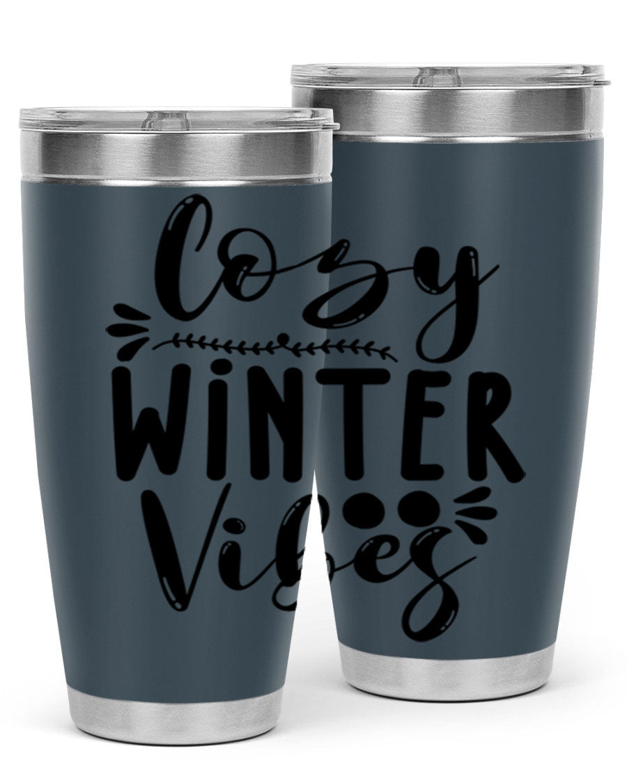 Cozy Winter Vibes 71# Tumbler in stainless steel with a stylish design, perfect for hot and cold beverages.