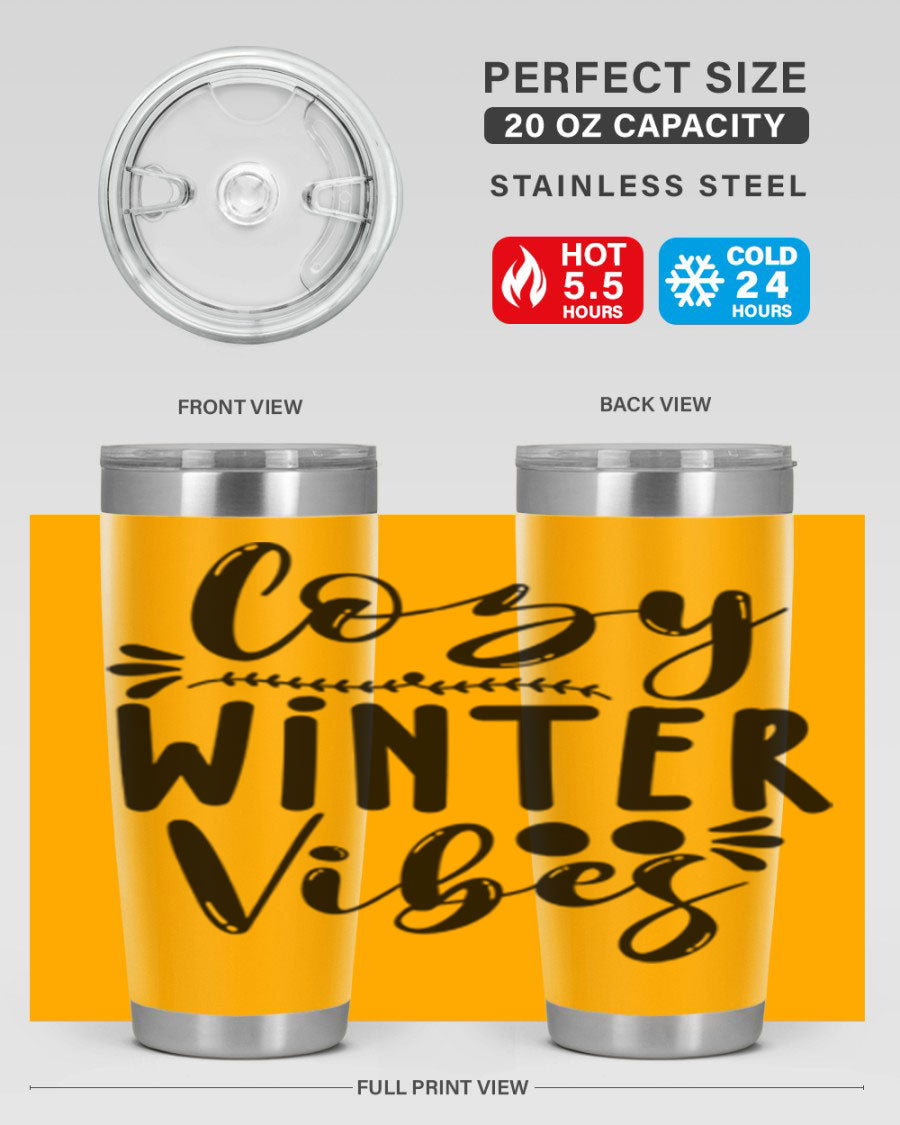 Cozy Winter Vibes 71# Tumbler in stainless steel with a stylish design, perfect for hot and cold beverages.