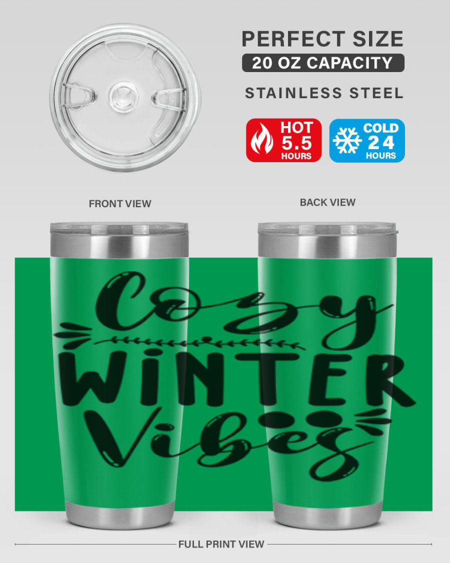 Cozy Winter Vibes 71# Tumbler in stainless steel with a stylish design, perfect for hot and cold beverages.