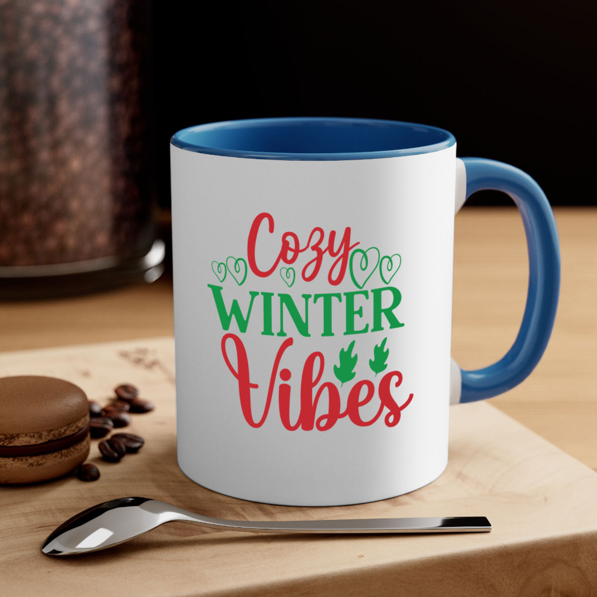 Cozy Winter Vibes 74# Mug with colorful handle and glossy finish, perfect for coffee and tea.