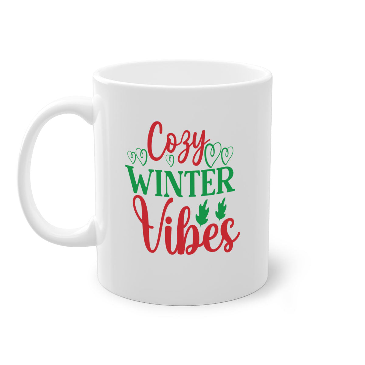 Cozy Winter Vibes 74# Mug with colorful handle and glossy finish, perfect for coffee and tea.