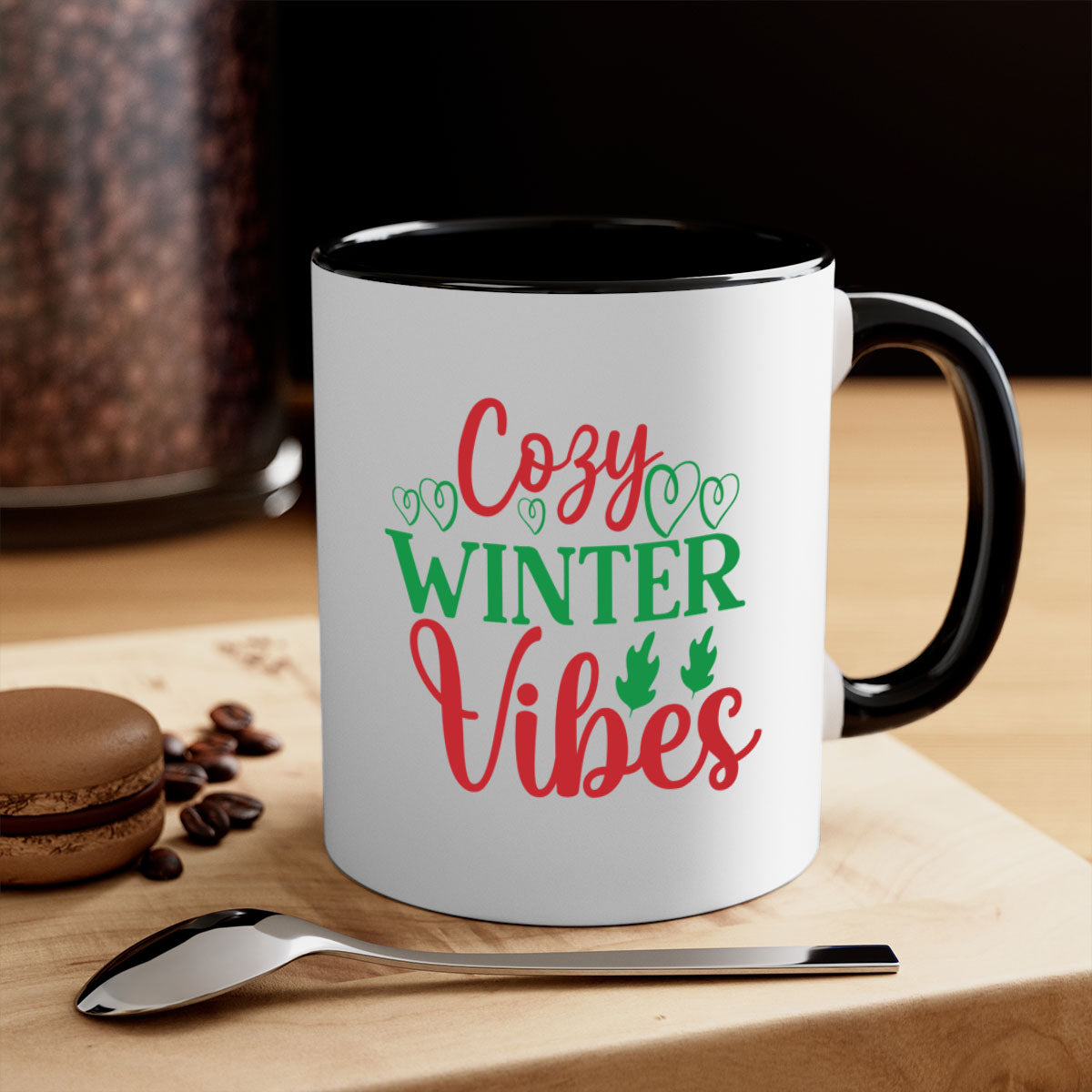Cozy Winter Vibes 74# Mug with colorful handle and glossy finish, perfect for coffee and tea.