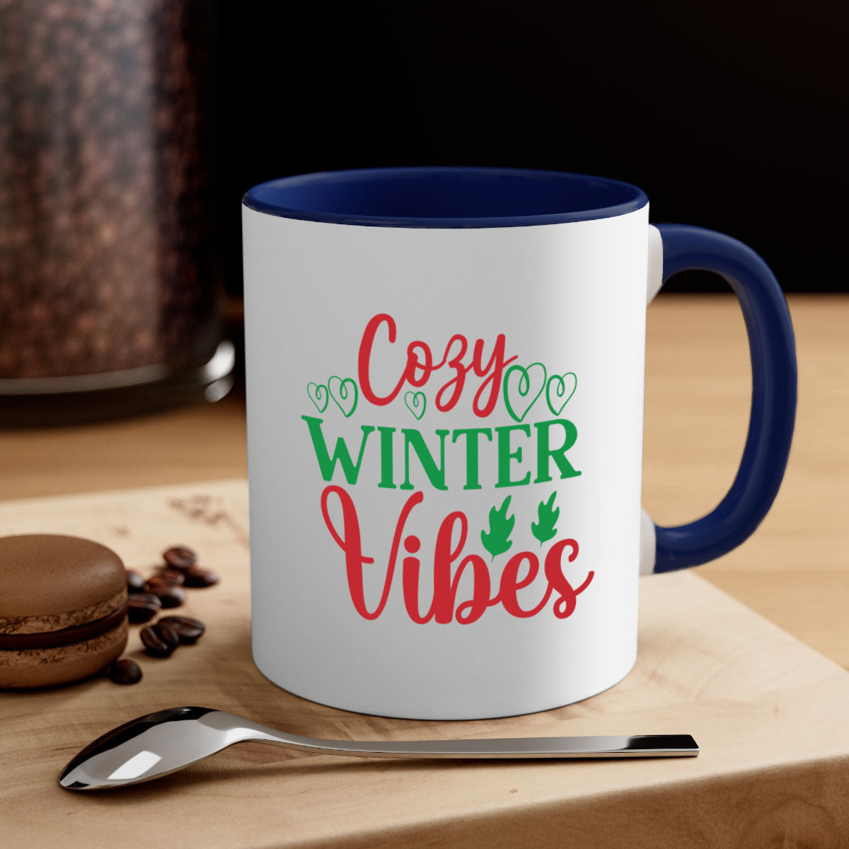 Cozy Winter Vibes 74# Mug with colorful handle and glossy finish, perfect for coffee and tea.