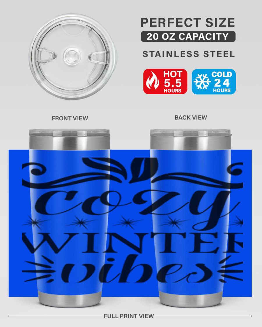 Cozy Winter Vibes 20oz Tumbler made of stainless steel with a stylish design, perfect for hot and cold beverages.