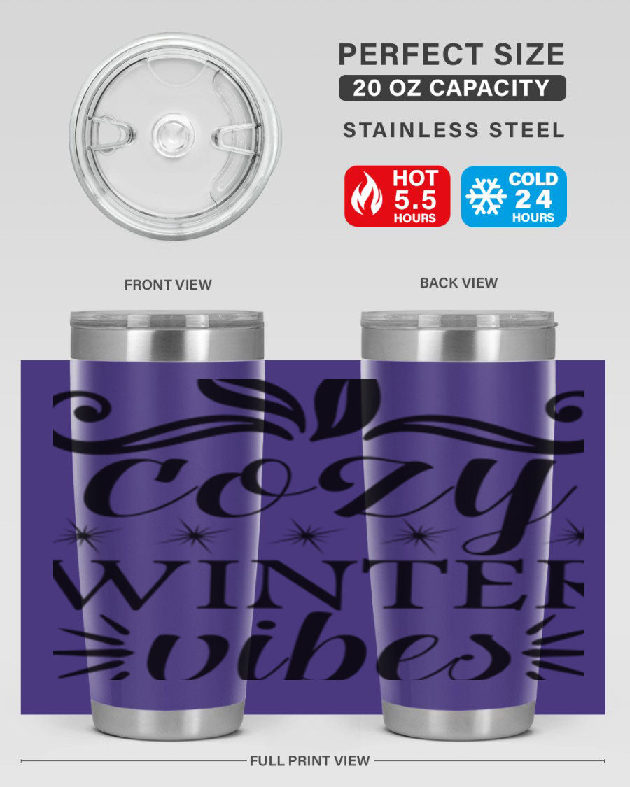 Cozy Winter Vibes 20oz Tumbler made of stainless steel with a stylish design, perfect for hot and cold beverages.