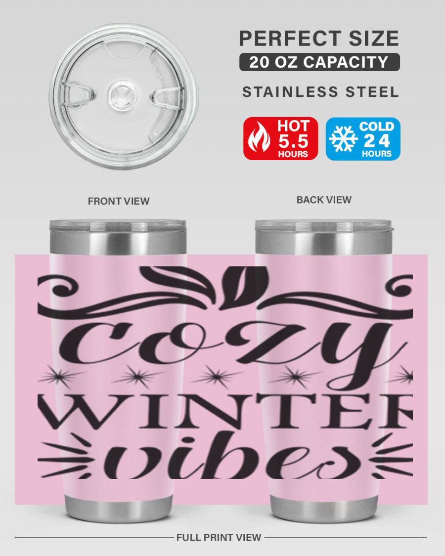 Cozy Winter Vibes 20oz Tumbler made of stainless steel with a stylish design, perfect for hot and cold beverages.