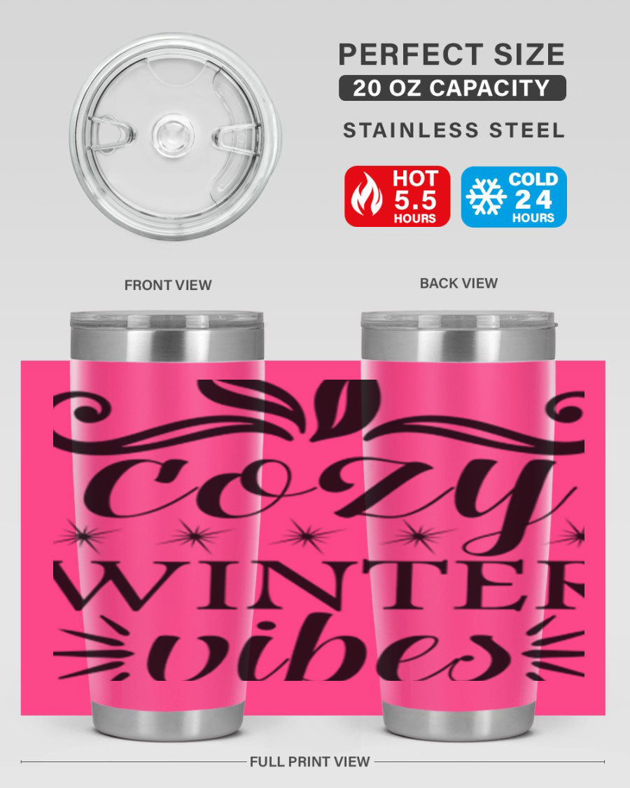 Cozy Winter Vibes 20oz Tumbler made of stainless steel with a stylish design, perfect for hot and cold beverages.
