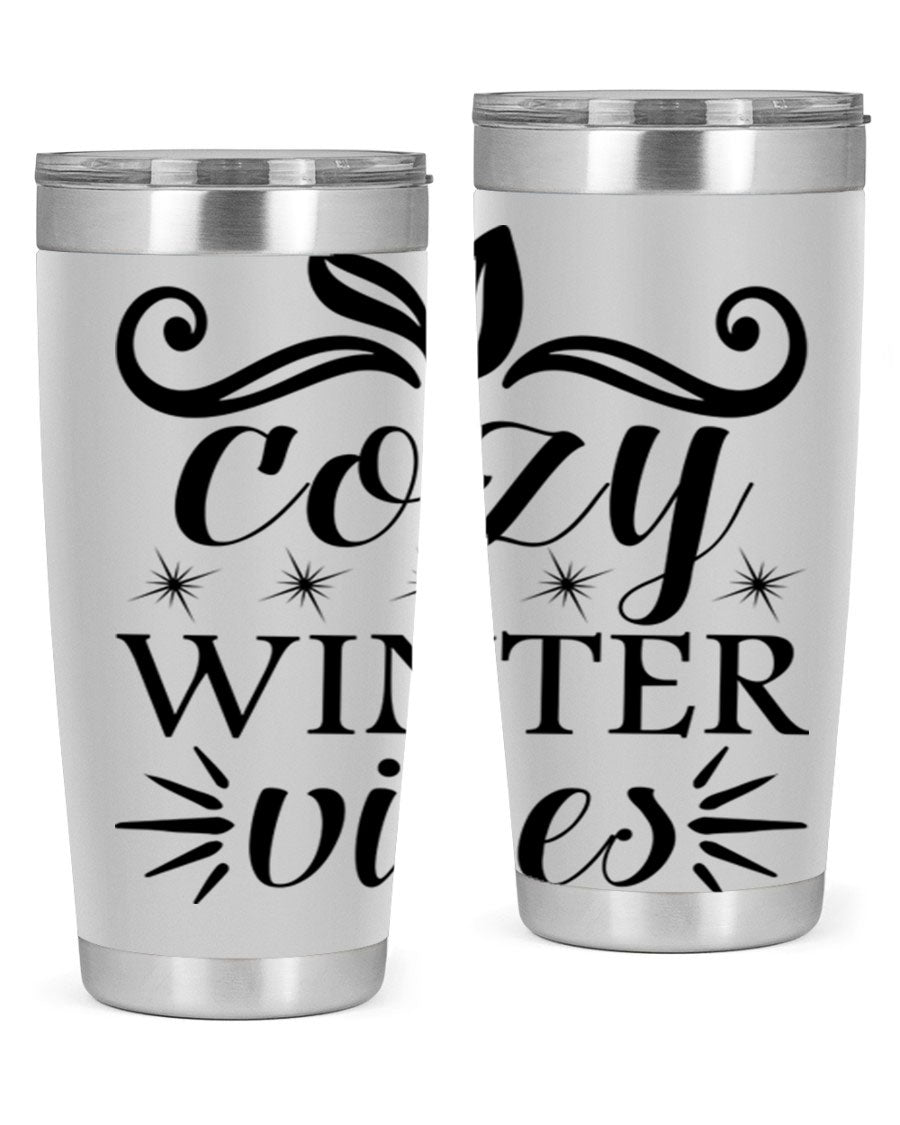 Cozy Winter Vibes 20oz Tumbler made of stainless steel with a stylish design, perfect for hot and cold beverages.