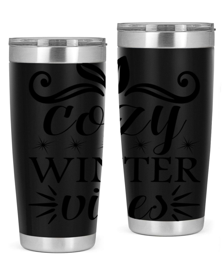 Cozy Winter Vibes 20oz Tumbler made of stainless steel with a stylish design, perfect for hot and cold beverages.