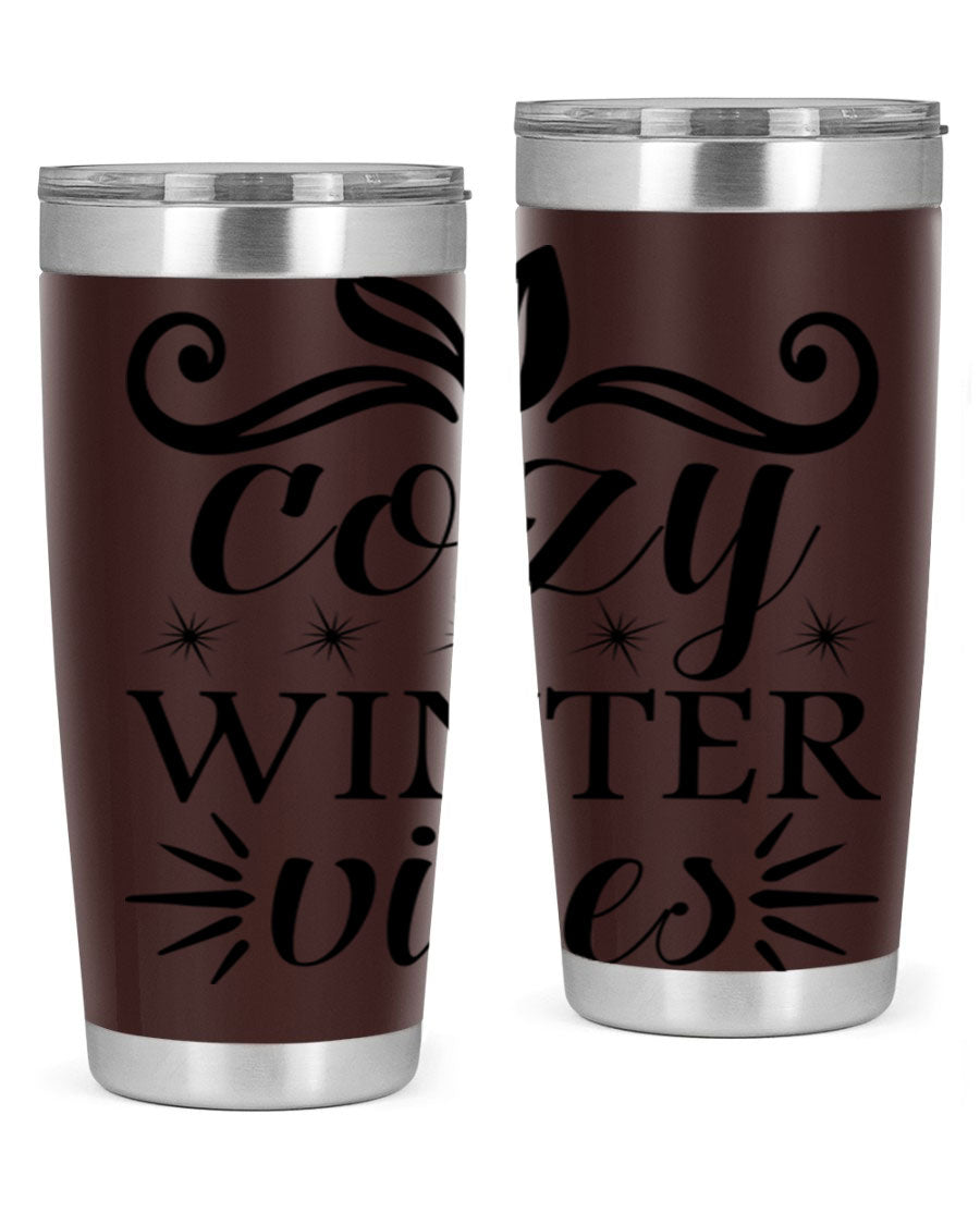 Cozy Winter Vibes 20oz Tumbler made of stainless steel with a stylish design, perfect for hot and cold beverages.