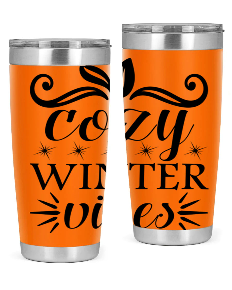 Cozy Winter Vibes 20oz Tumbler made of stainless steel with a stylish design, perfect for hot and cold beverages.