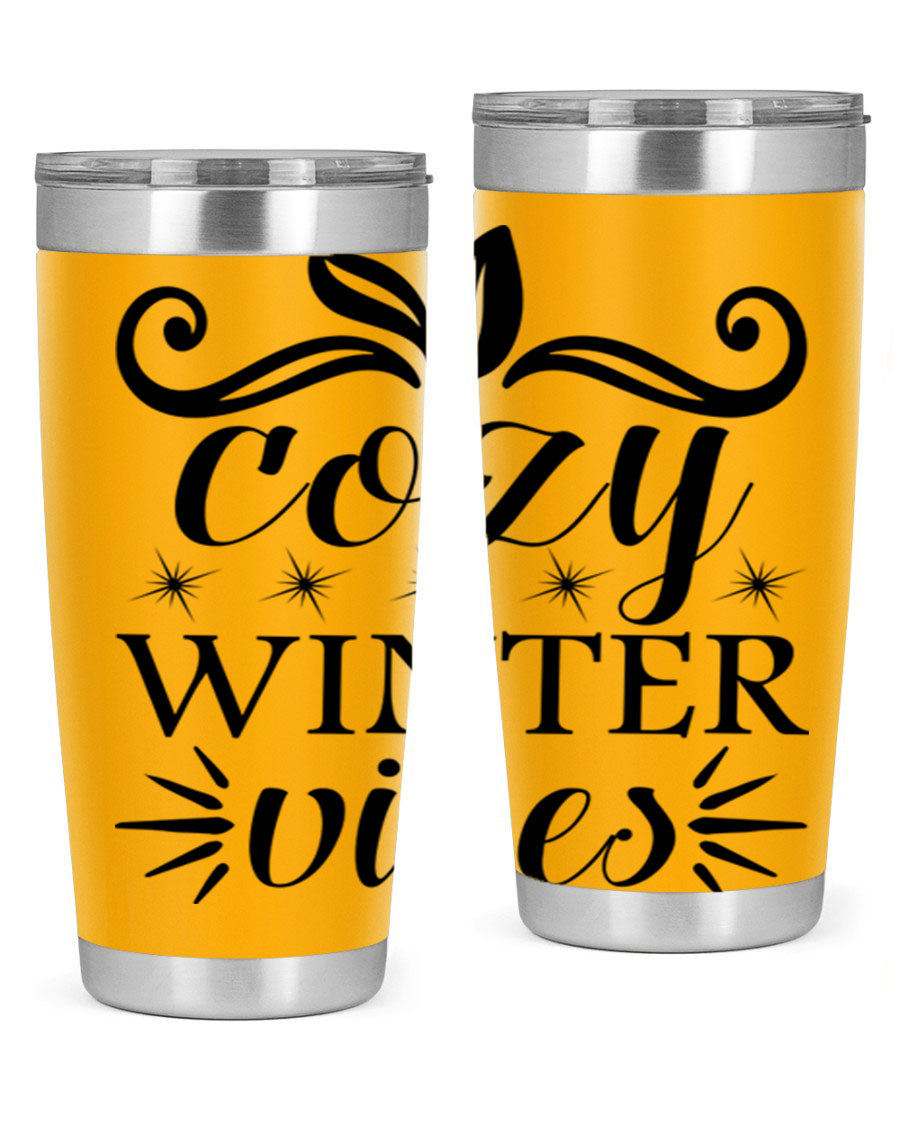 Cozy Winter Vibes 20oz Tumbler made of stainless steel with a stylish design, perfect for hot and cold beverages.