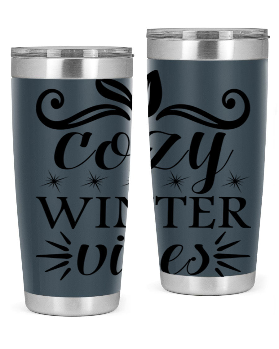 Cozy Winter Vibes 20oz Tumbler made of stainless steel with a stylish design, perfect for hot and cold beverages.
