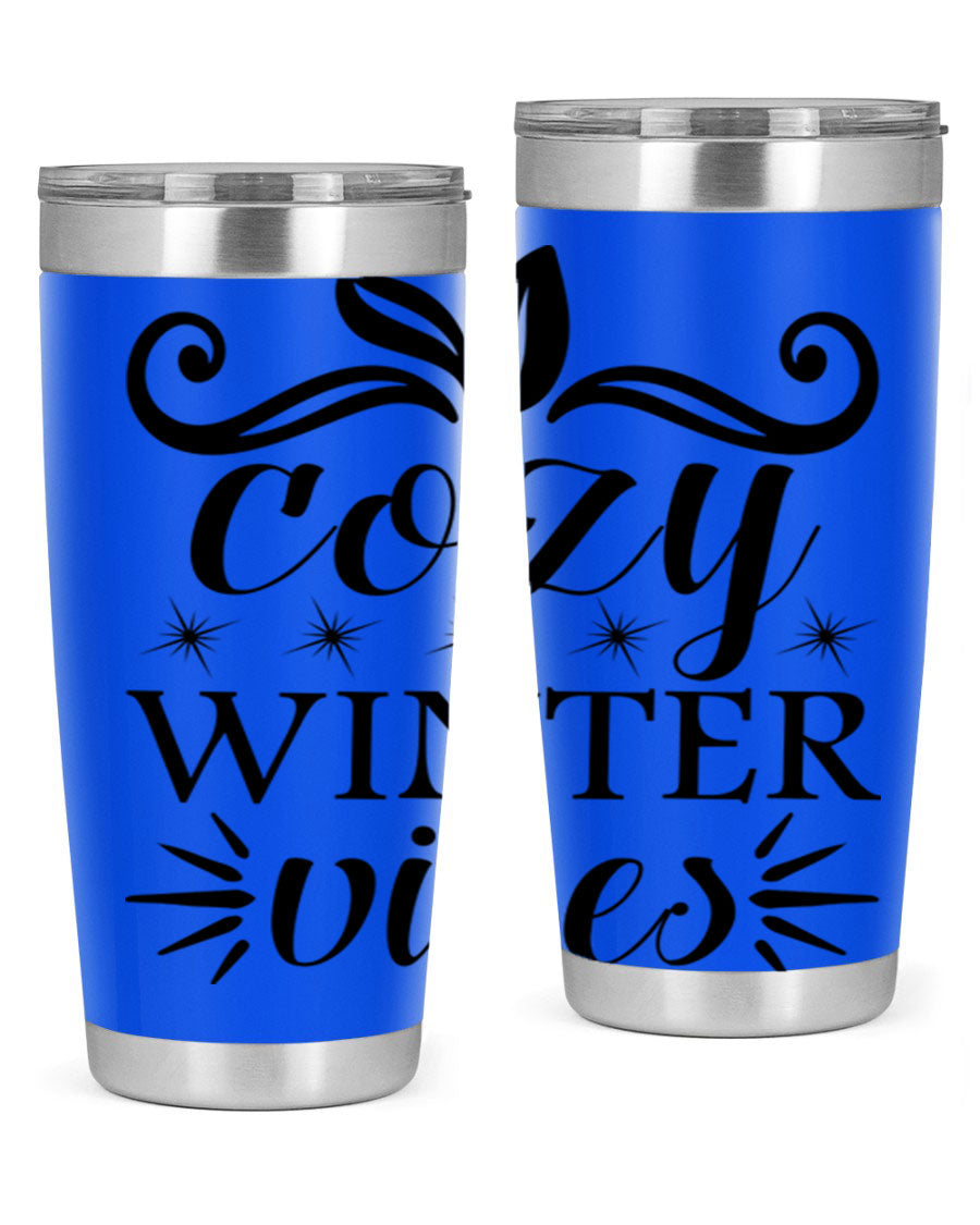 Cozy Winter Vibes 20oz Tumbler made of stainless steel with a stylish design, perfect for hot and cold beverages.