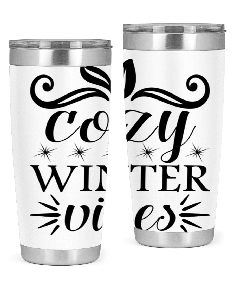 Cozy Winter Vibes 20oz Tumbler made of stainless steel with a stylish design, perfect for hot and cold beverages.