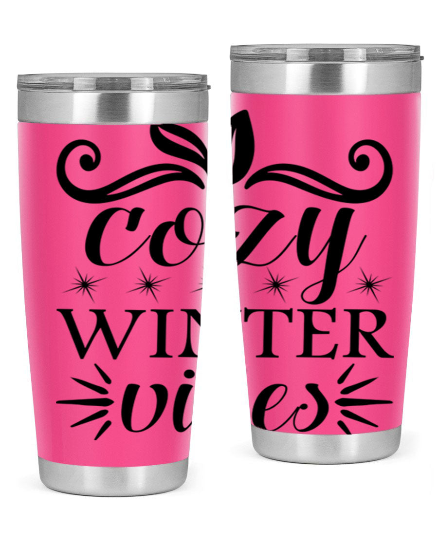 Cozy Winter Vibes 20oz Tumbler made of stainless steel with a stylish design, perfect for hot and cold beverages.