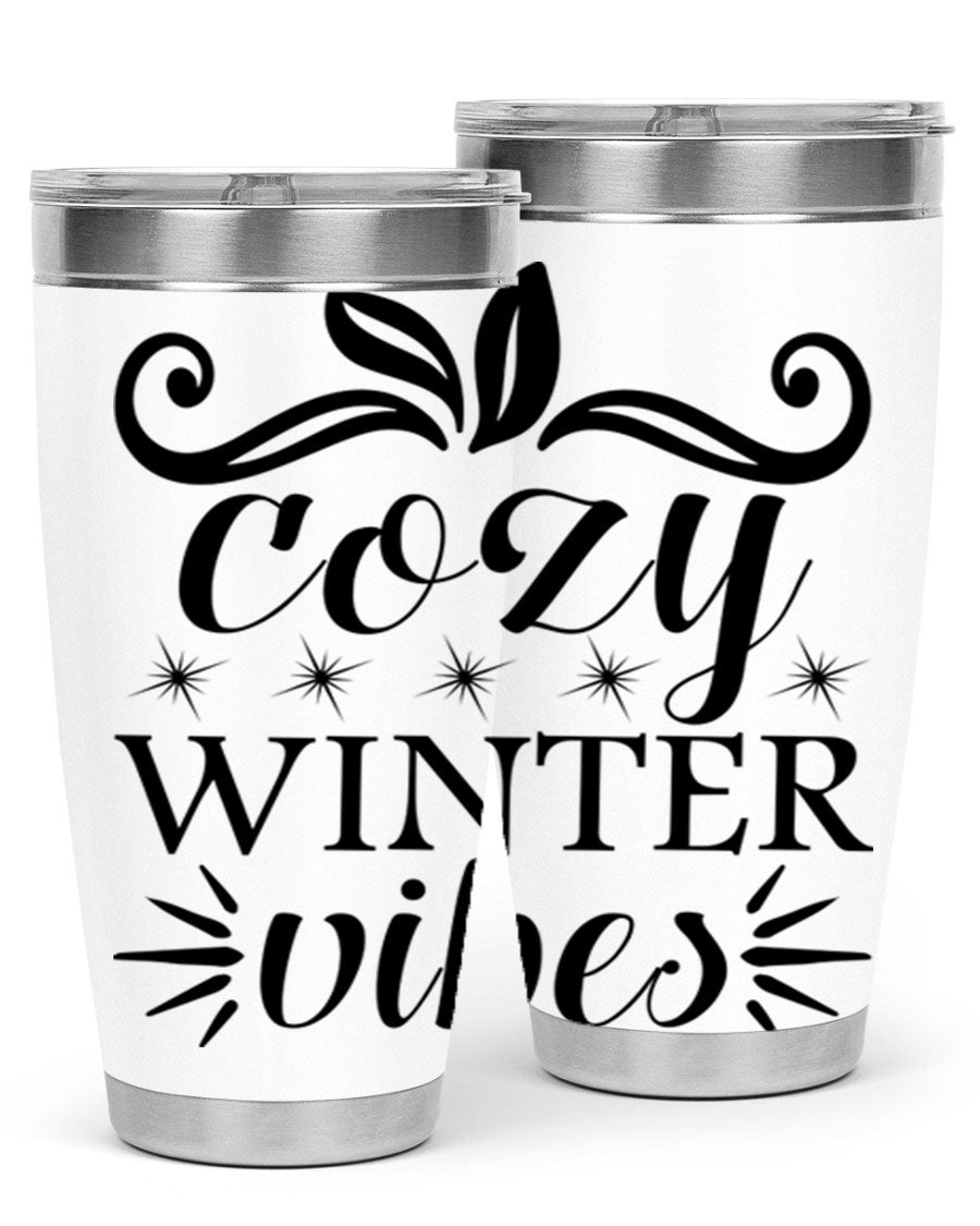 Cozy Winter Vibes 20oz Tumbler made of stainless steel with a stylish design, perfect for hot and cold beverages.