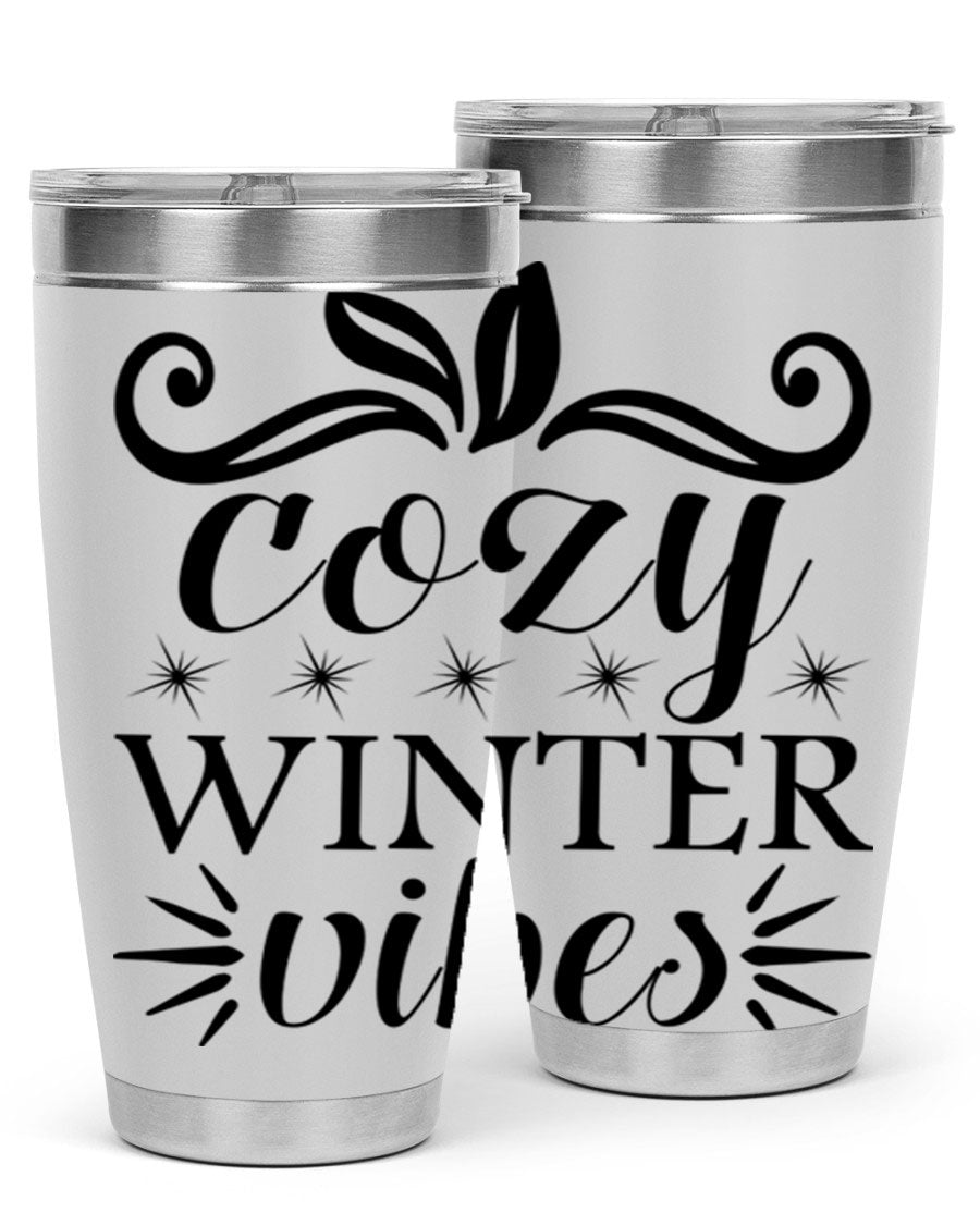Cozy Winter Vibes 20oz Tumbler made of stainless steel with a stylish design, perfect for hot and cold beverages.
