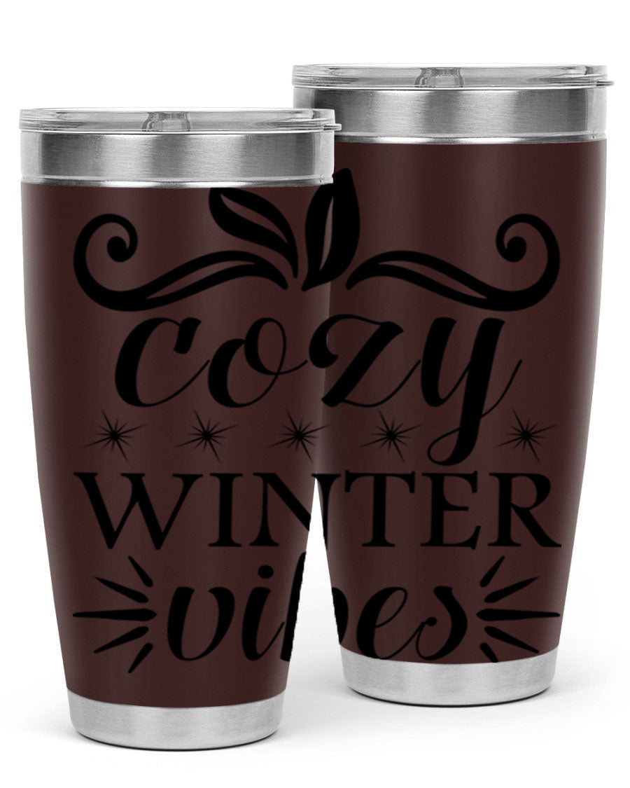 Cozy Winter Vibes 20oz Tumbler made of stainless steel with a stylish design, perfect for hot and cold beverages.