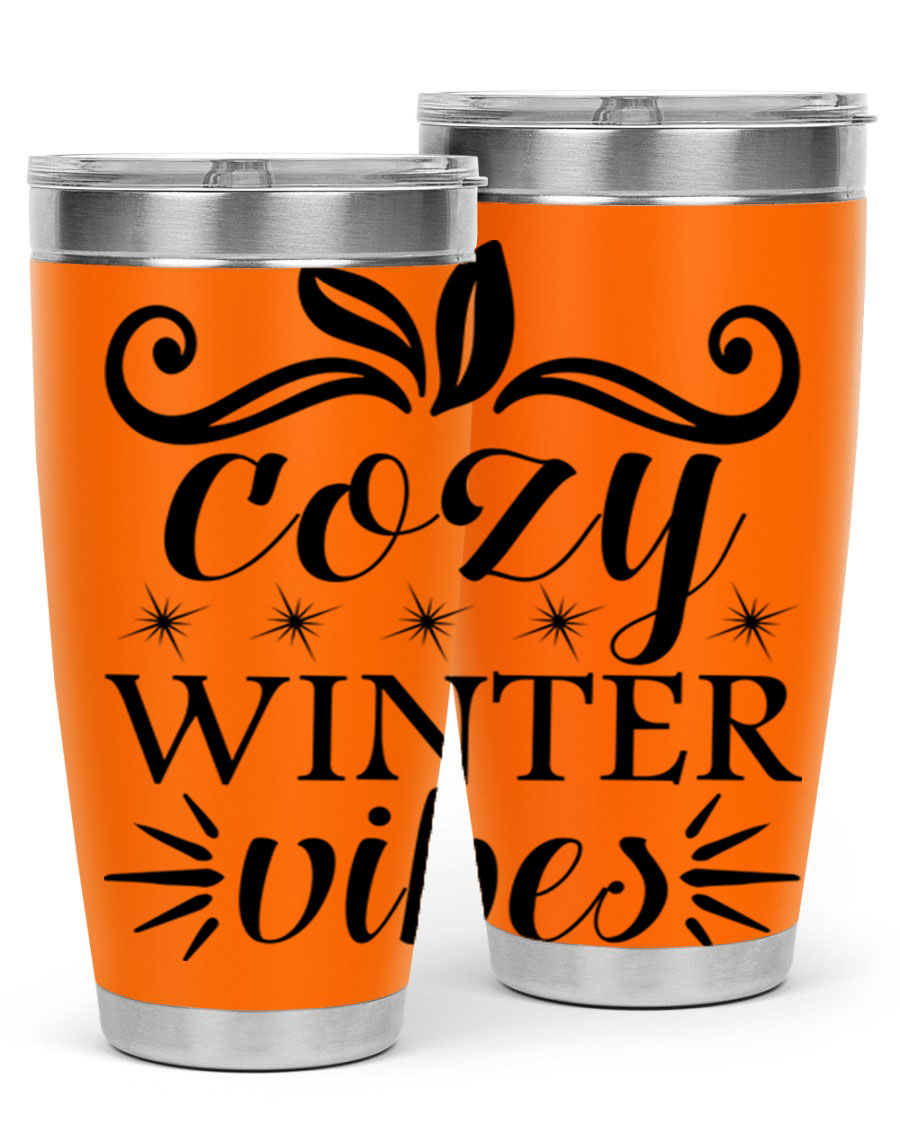 Cozy Winter Vibes 20oz Tumbler made of stainless steel with a stylish design, perfect for hot and cold beverages.