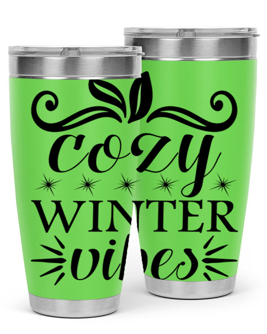 Cozy Winter Vibes 20oz Tumbler made of stainless steel with a stylish design, perfect for hot and cold beverages.