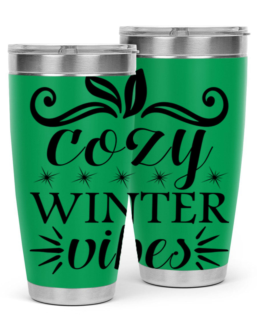 Cozy Winter Vibes 20oz Tumbler made of stainless steel with a stylish design, perfect for hot and cold beverages.