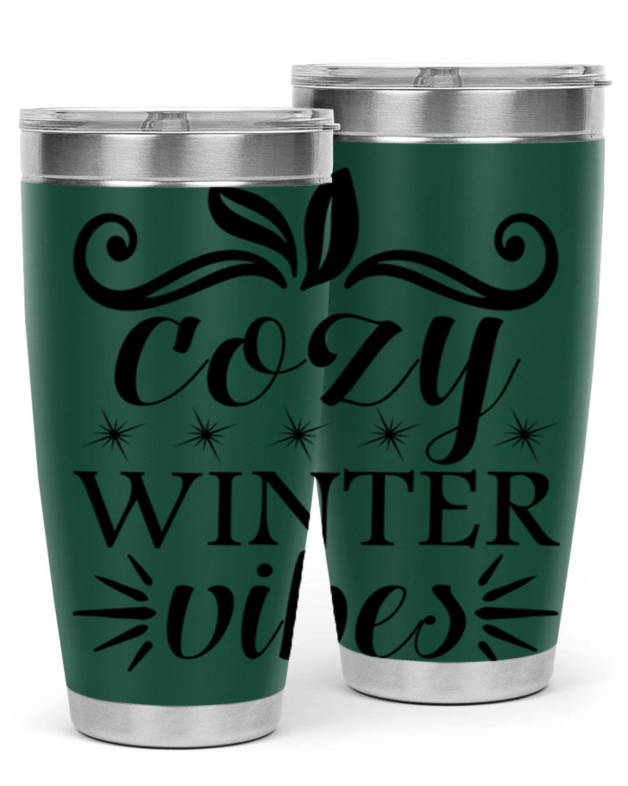 Cozy Winter Vibes 20oz Tumbler made of stainless steel with a stylish design, perfect for hot and cold beverages.