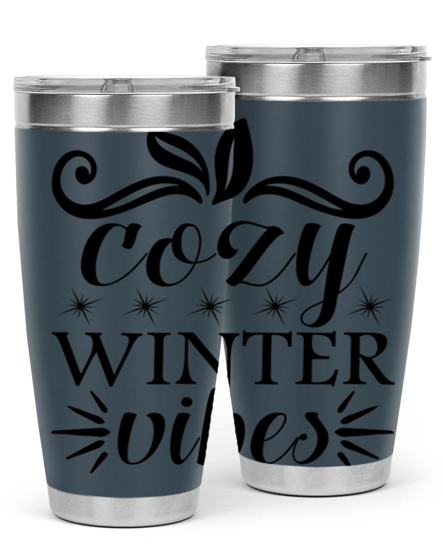 Cozy Winter Vibes 20oz Tumbler made of stainless steel with a stylish design, perfect for hot and cold beverages.