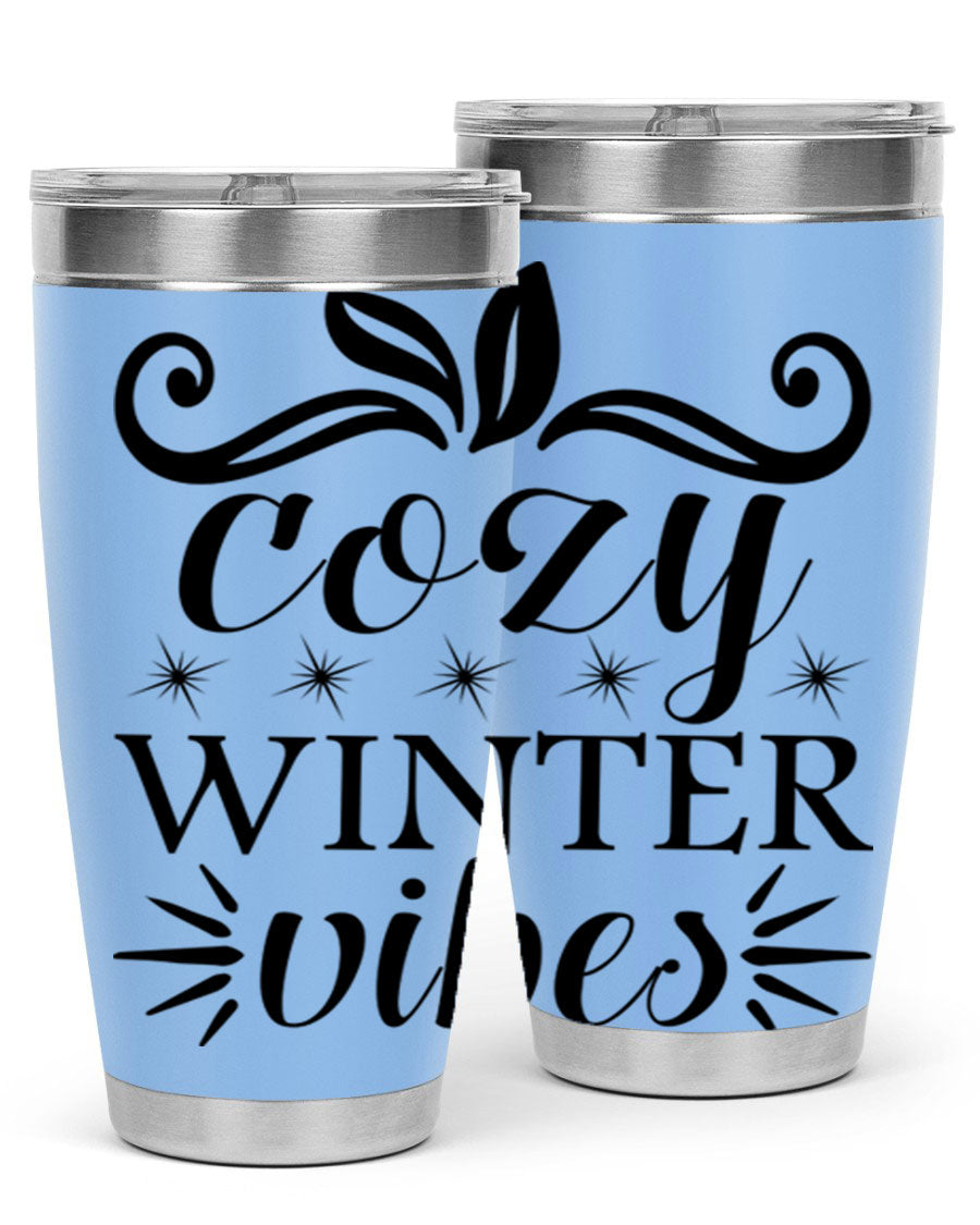 Cozy Winter Vibes 20oz Tumbler made of stainless steel with a stylish design, perfect for hot and cold beverages.