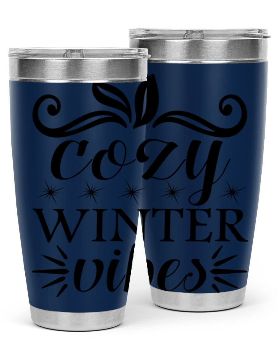 Cozy Winter Vibes 20oz Tumbler made of stainless steel with a stylish design, perfect for hot and cold beverages.