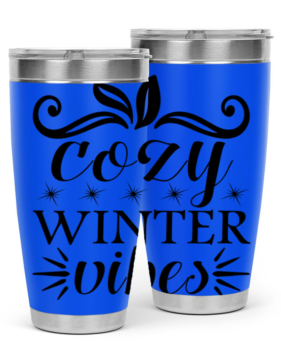 Cozy Winter Vibes 20oz Tumbler made of stainless steel with a stylish design, perfect for hot and cold beverages.