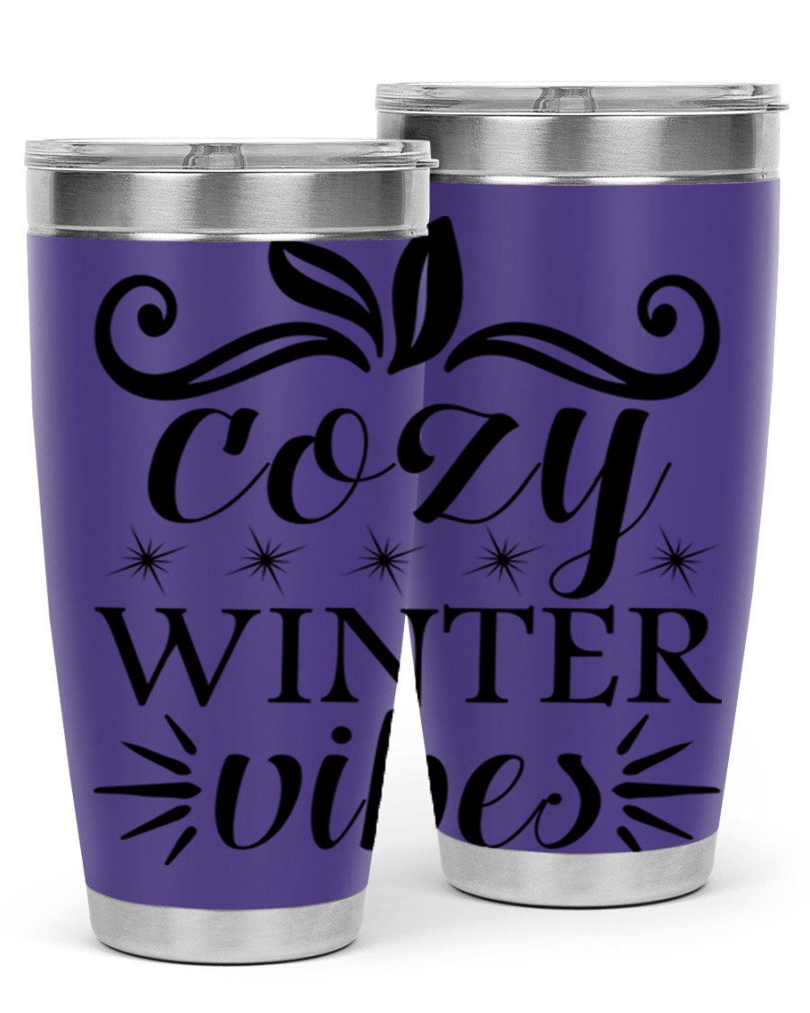 Cozy Winter Vibes 20oz Tumbler made of stainless steel with a stylish design, perfect for hot and cold beverages.