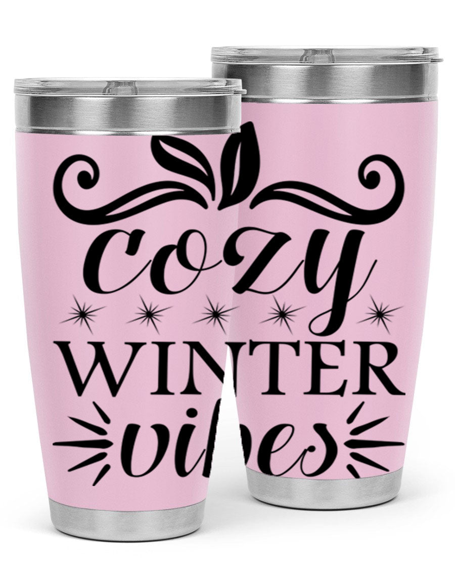 Cozy Winter Vibes 20oz Tumbler made of stainless steel with a stylish design, perfect for hot and cold beverages.