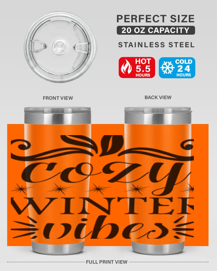 Cozy Winter Vibes 20oz Tumbler made of stainless steel with a stylish design, perfect for hot and cold beverages.