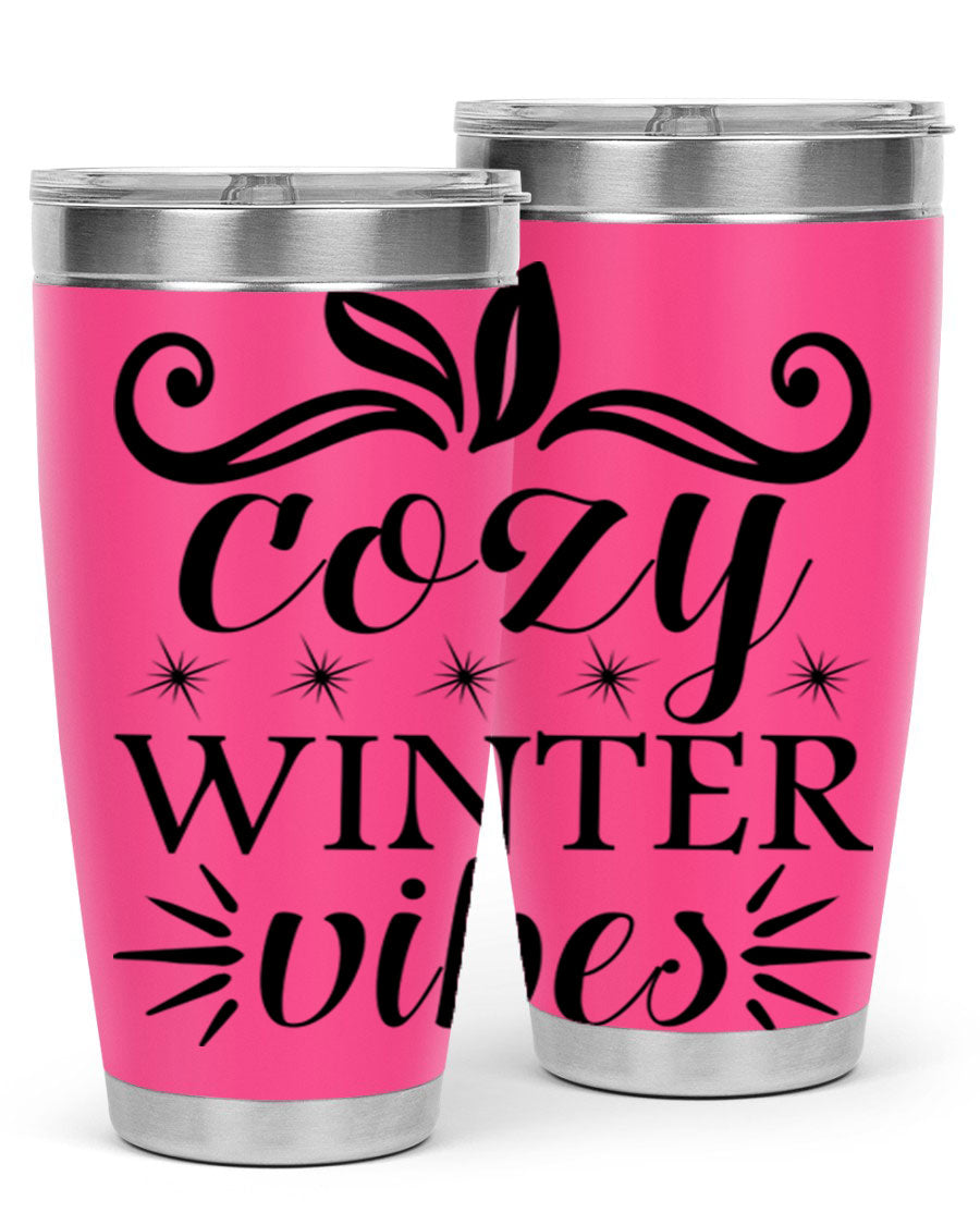 Cozy Winter Vibes 20oz Tumbler made of stainless steel with a stylish design, perfect for hot and cold beverages.