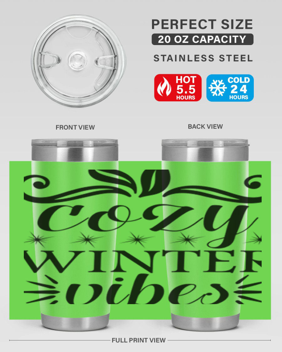 Cozy Winter Vibes 20oz Tumbler made of stainless steel with a stylish design, perfect for hot and cold beverages.