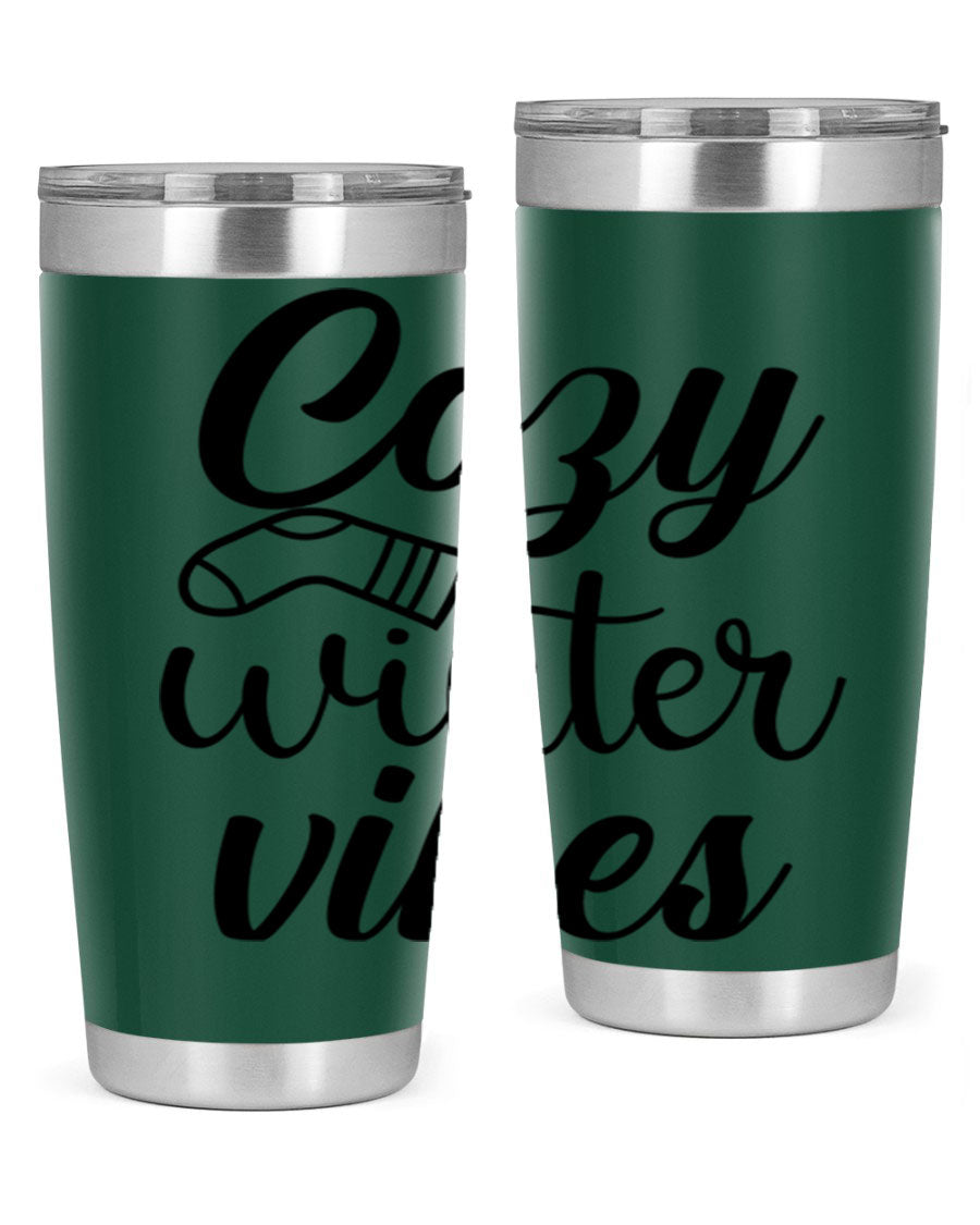 Cozy Winter Vibes 20oz Tumbler in stainless steel with a stylish design, perfect for hot and cold beverages.