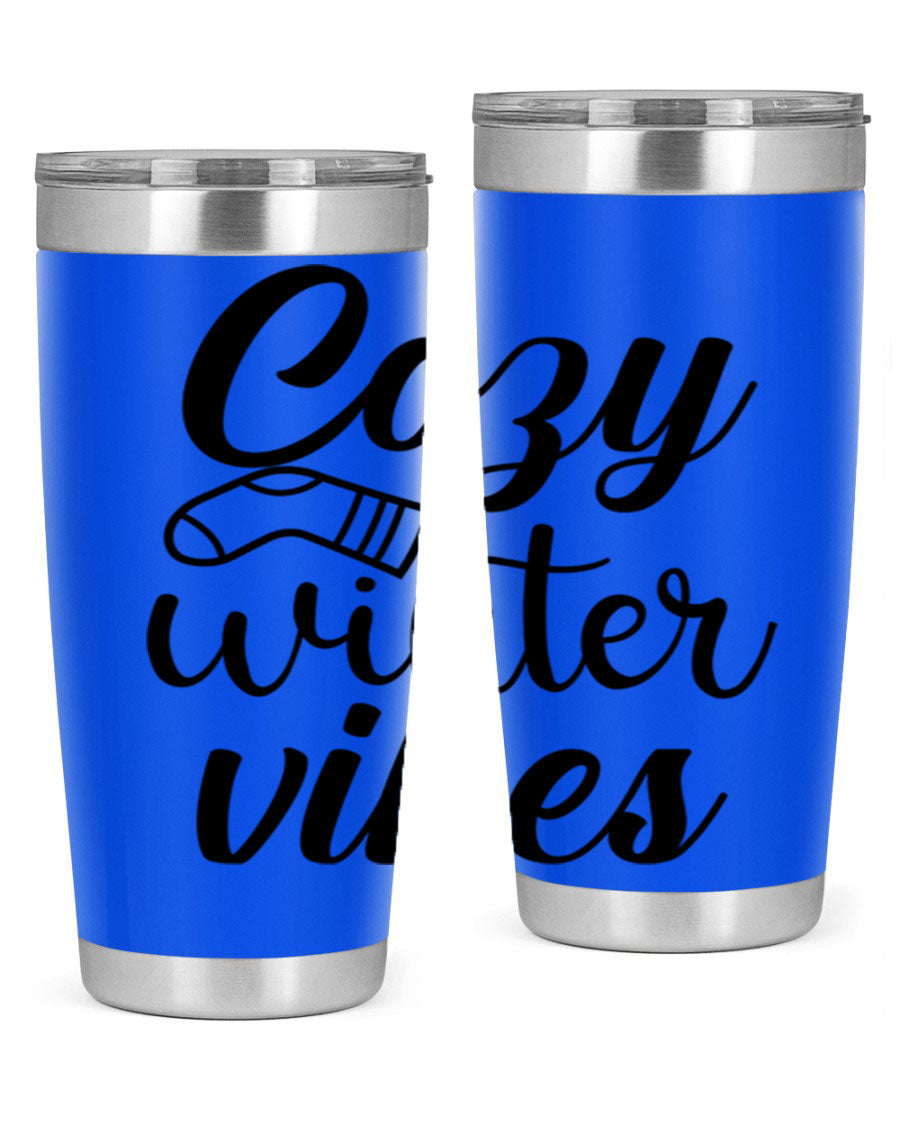 Cozy Winter Vibes 20oz Tumbler in stainless steel with a stylish design, perfect for hot and cold beverages.