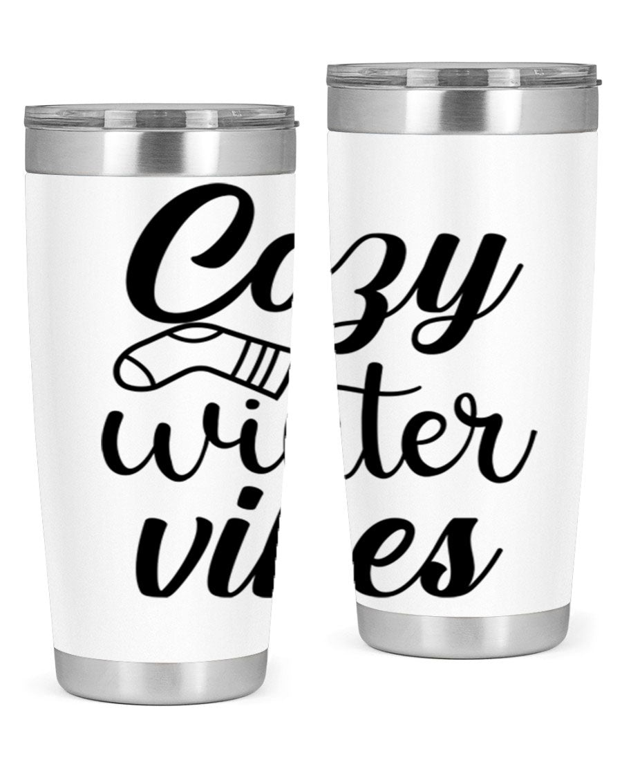 Cozy Winter Vibes 20oz Tumbler in stainless steel with a stylish design, perfect for hot and cold beverages.