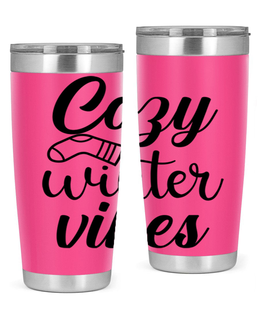 Cozy Winter Vibes 20oz Tumbler in stainless steel with a stylish design, perfect for hot and cold beverages.
