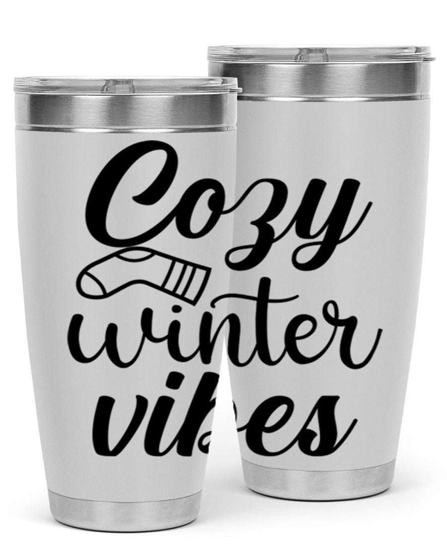 Cozy Winter Vibes 20oz Tumbler in stainless steel with a stylish design, perfect for hot and cold beverages.