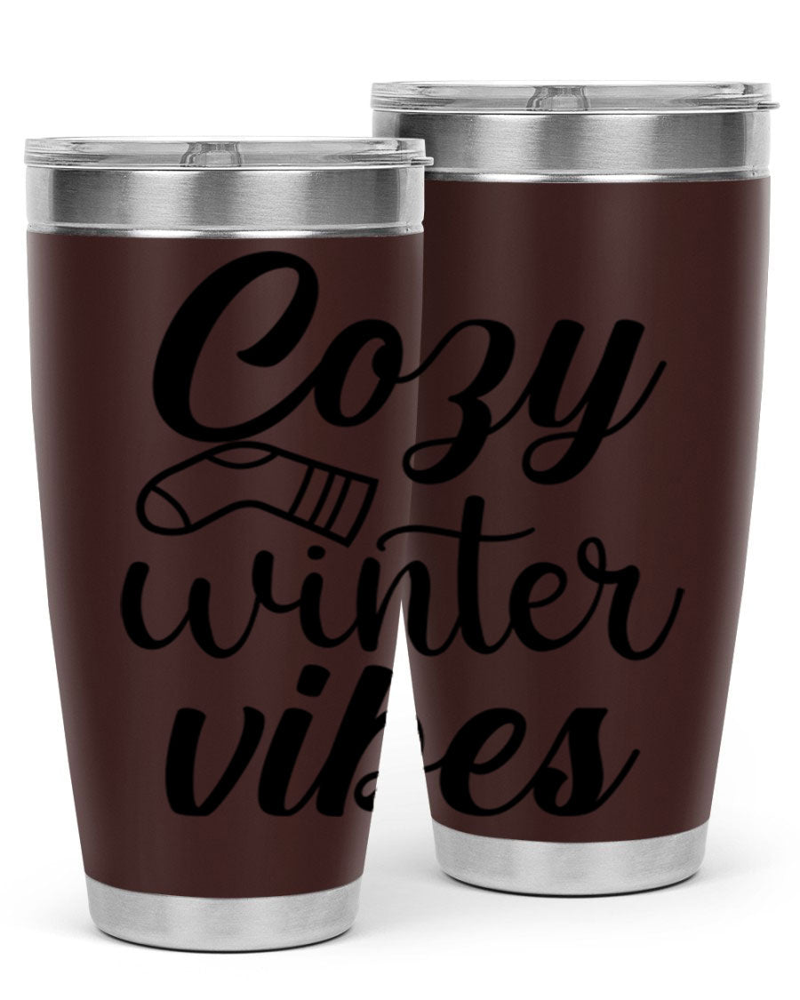 Cozy Winter Vibes 20oz Tumbler in stainless steel with a stylish design, perfect for hot and cold beverages.