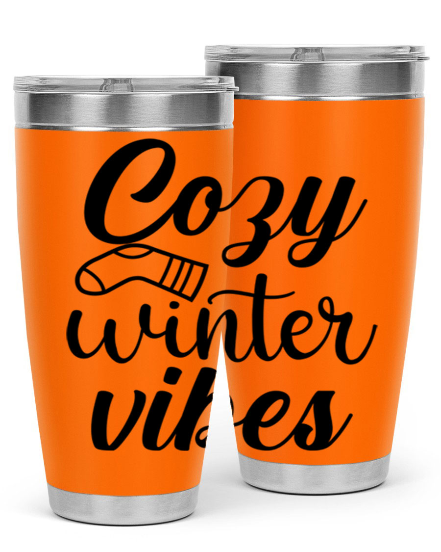Cozy Winter Vibes 20oz Tumbler in stainless steel with a stylish design, perfect for hot and cold beverages.