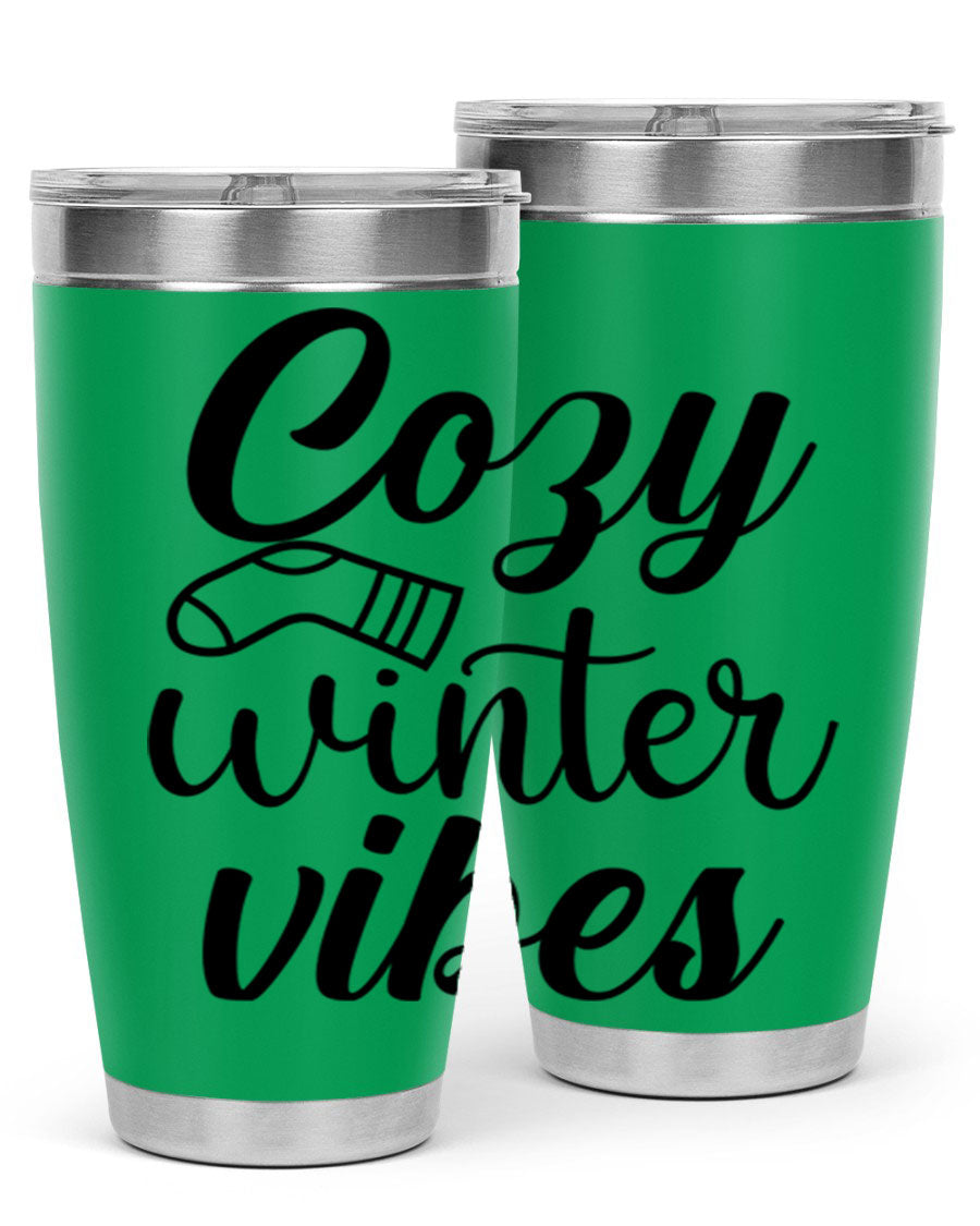 Cozy Winter Vibes 20oz Tumbler in stainless steel with a stylish design, perfect for hot and cold beverages.