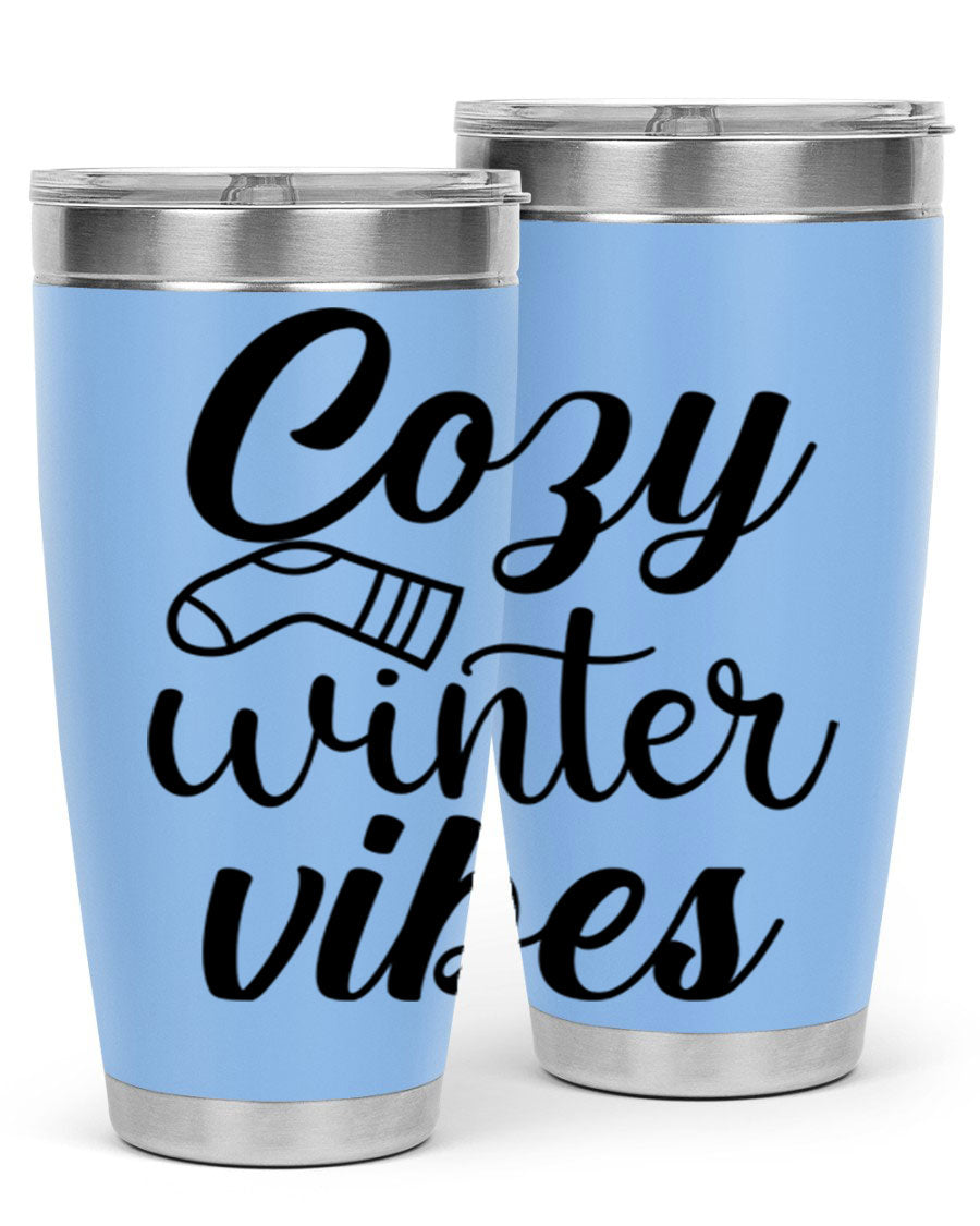 Cozy Winter Vibes 20oz Tumbler in stainless steel with a stylish design, perfect for hot and cold beverages.