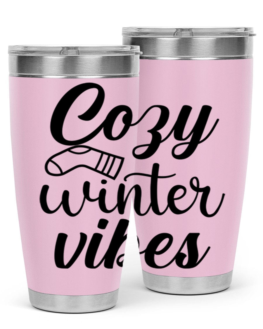 Cozy Winter Vibes 20oz Tumbler in stainless steel with a stylish design, perfect for hot and cold beverages.