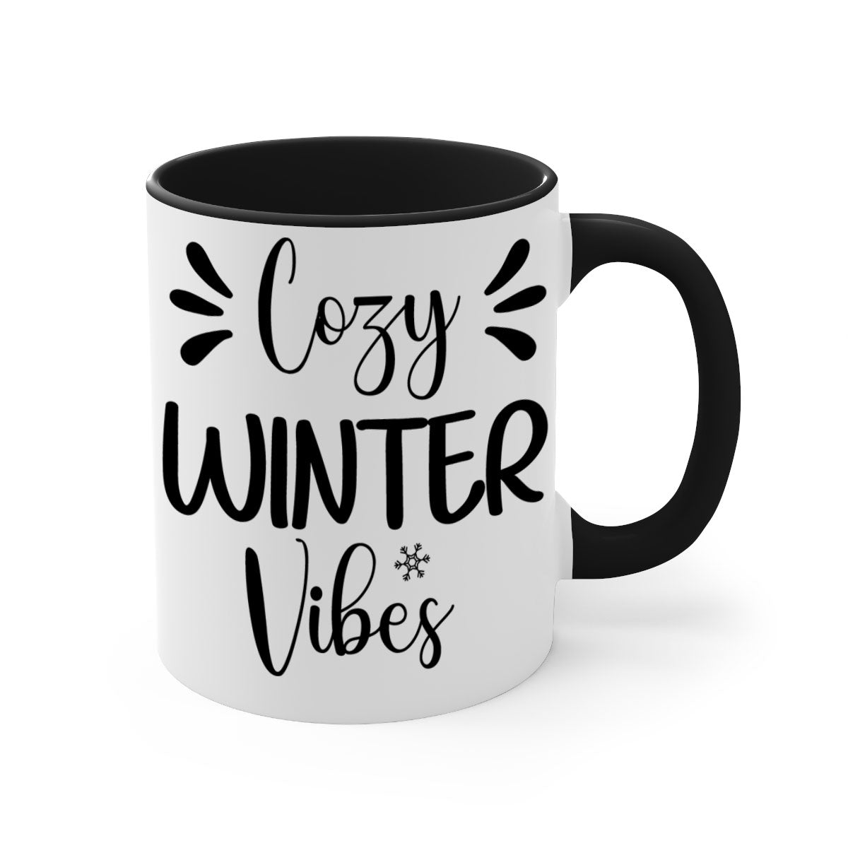 Cozy Winter Vibes76# Mug featuring a two-tone design with a colored handle and glossy finish, available in multiple colors.