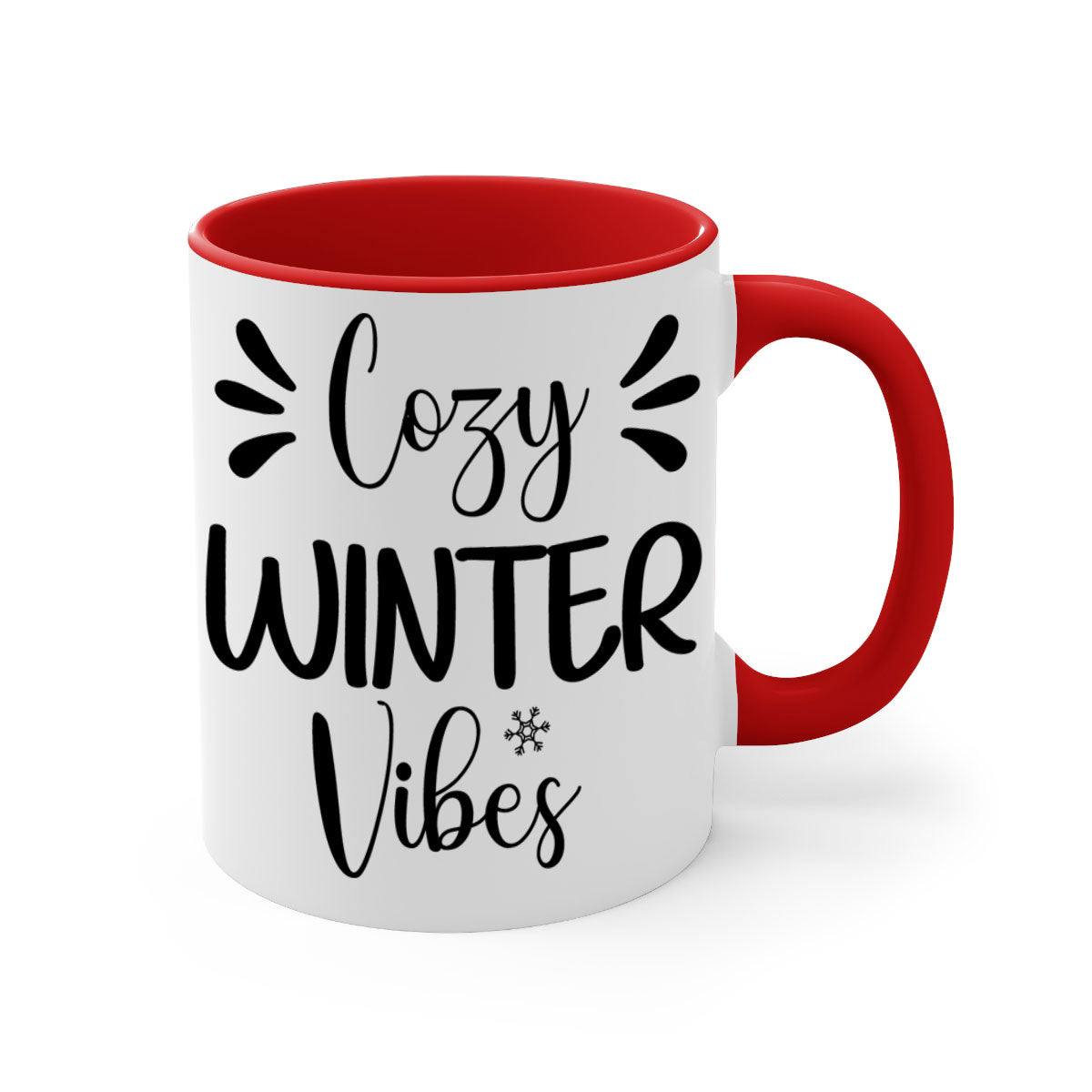 Cozy Winter Vibes76# Mug featuring a two-tone design with a colored handle and glossy finish, available in multiple colors.