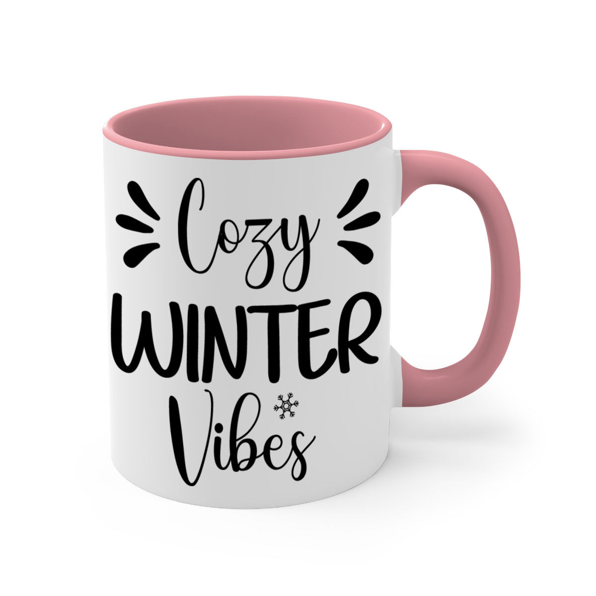 Cozy Winter Vibes76# Mug featuring a two-tone design with a colored handle and glossy finish, available in multiple colors.